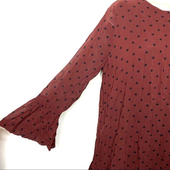 Ganni chocolate brown long sleeve mini Polka Dot Dress sz 38 US 6 - Picture 7 of 15